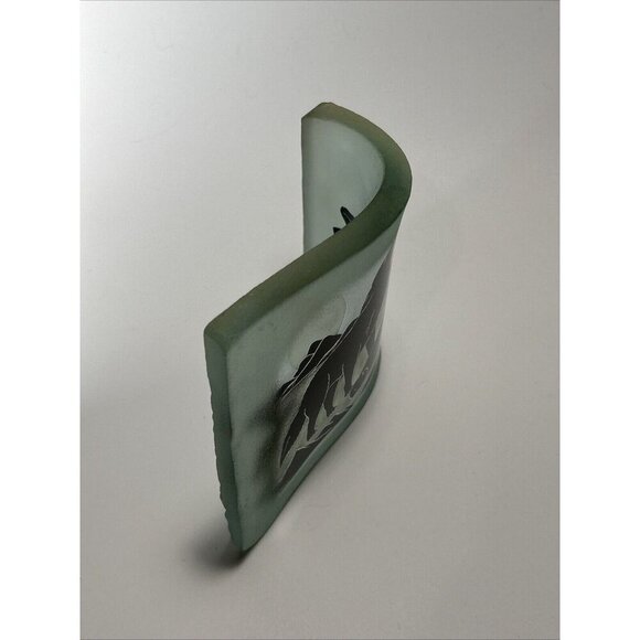 VTG SIKU Aqua Frosted Art Glass Wolf Etching Paperweight Canada Signed E2 - Picture 5 of 10